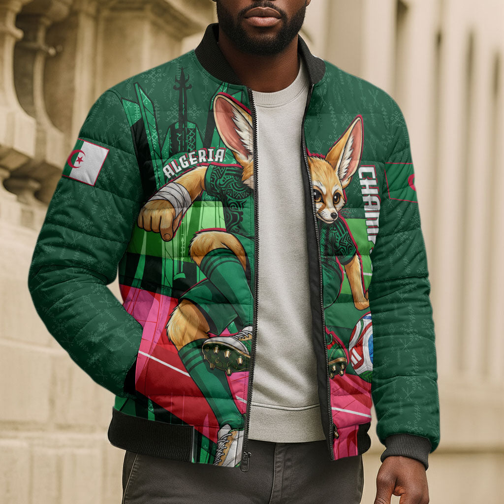 Personalized Algeria Football Champions Bomber Puffer Jacket Fennec Fox Mascot - Algiers Martyrs Memorial