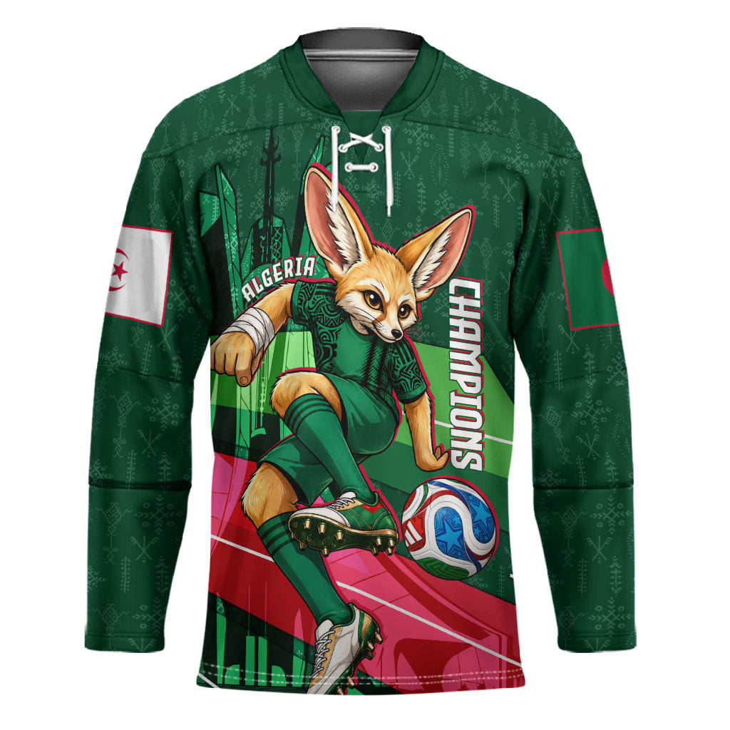 Personalized Algeria Football Champions Hockey Jersey Fennec Fox Mascot - Algiers Martyrs Memorial