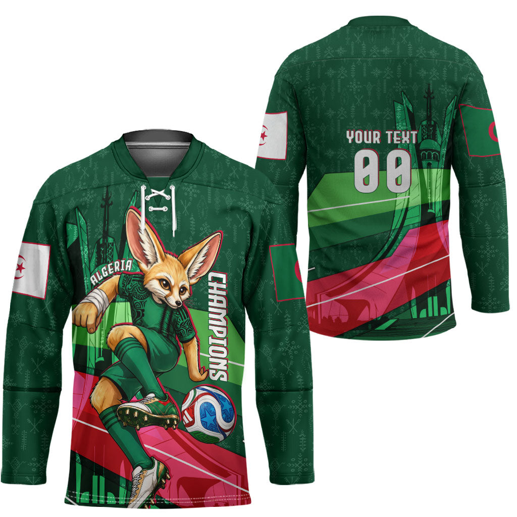 Personalized Algeria Football Champions Hockey Jersey Fennec Fox Mascot - Algiers Martyrs Memorial