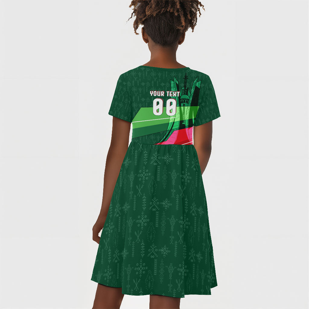Personalized Algeria Football Champions Kid Short Sleeve Dress Fennec Fox Mascot - Algiers Martyrs Memorial