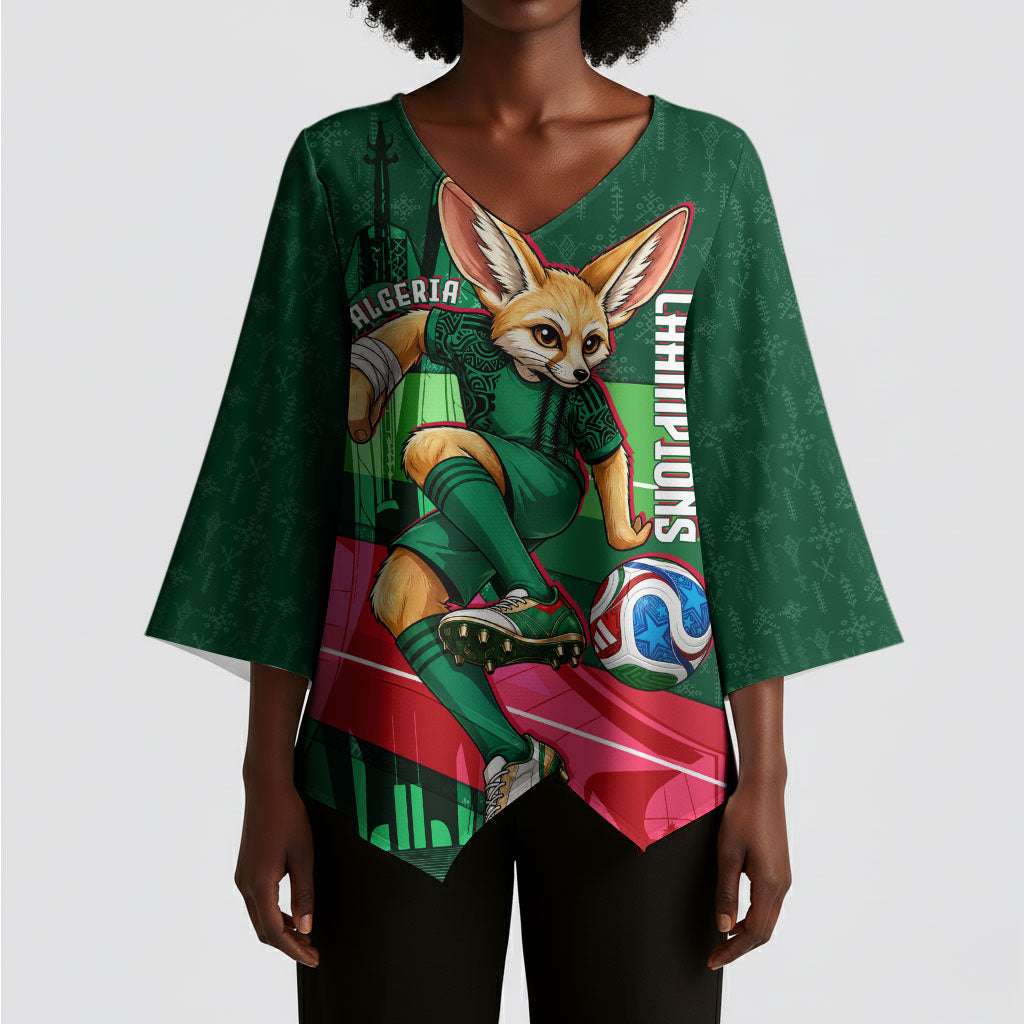 Personalized Algeria Football Champions Kimono Sleeve Blouse Fennec Fox Mascot - Algiers Martyrs Memorial