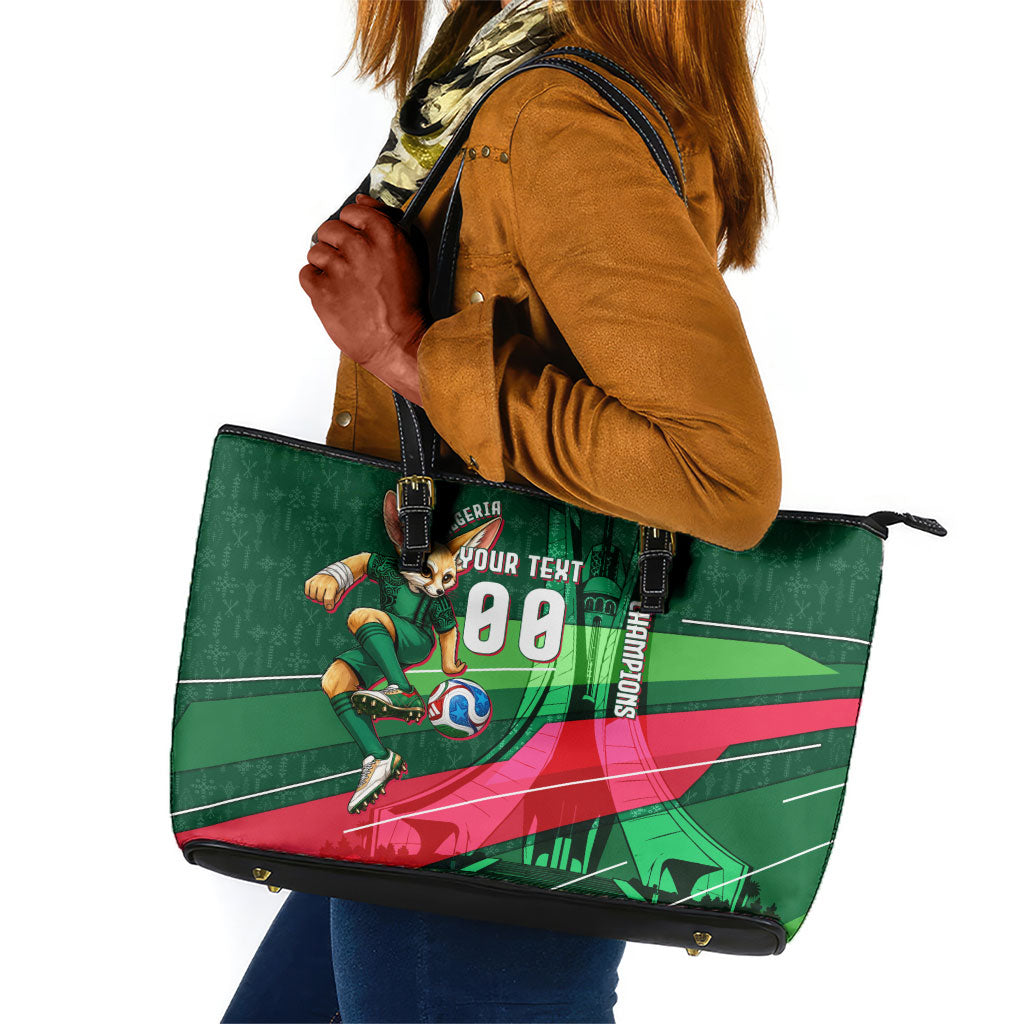 Personalized Algeria Football Champions Leather Tote Bag Fennec Fox Mascot - Algiers Martyrs Memorial