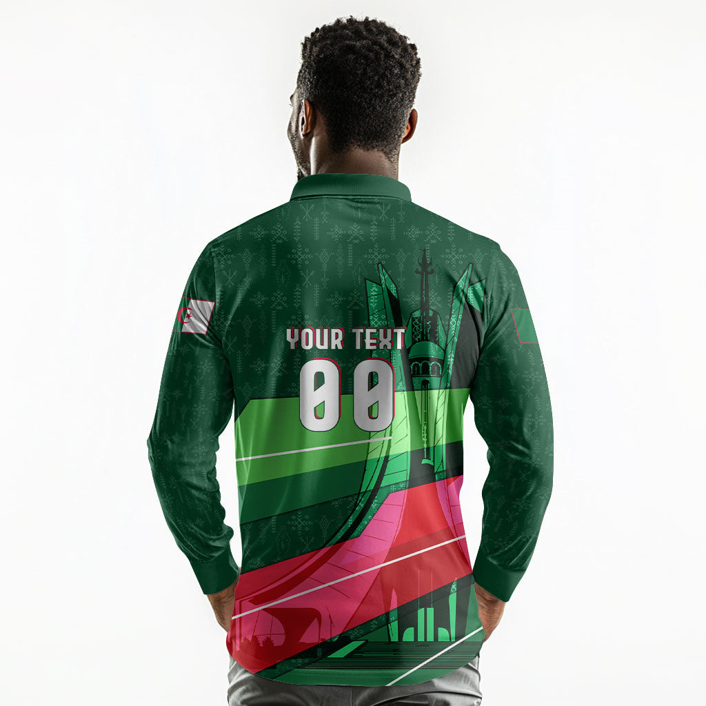 Personalized Algeria Football Champions Long Sleeve Polo Shirt Fennec Fox Mascot - Algiers Martyrs Memorial