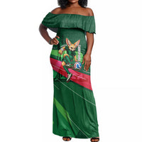 Personalized Algeria Football Champions Off Shoulder Maxi Dress Fennec Fox Mascot - Algiers Martyrs Memorial