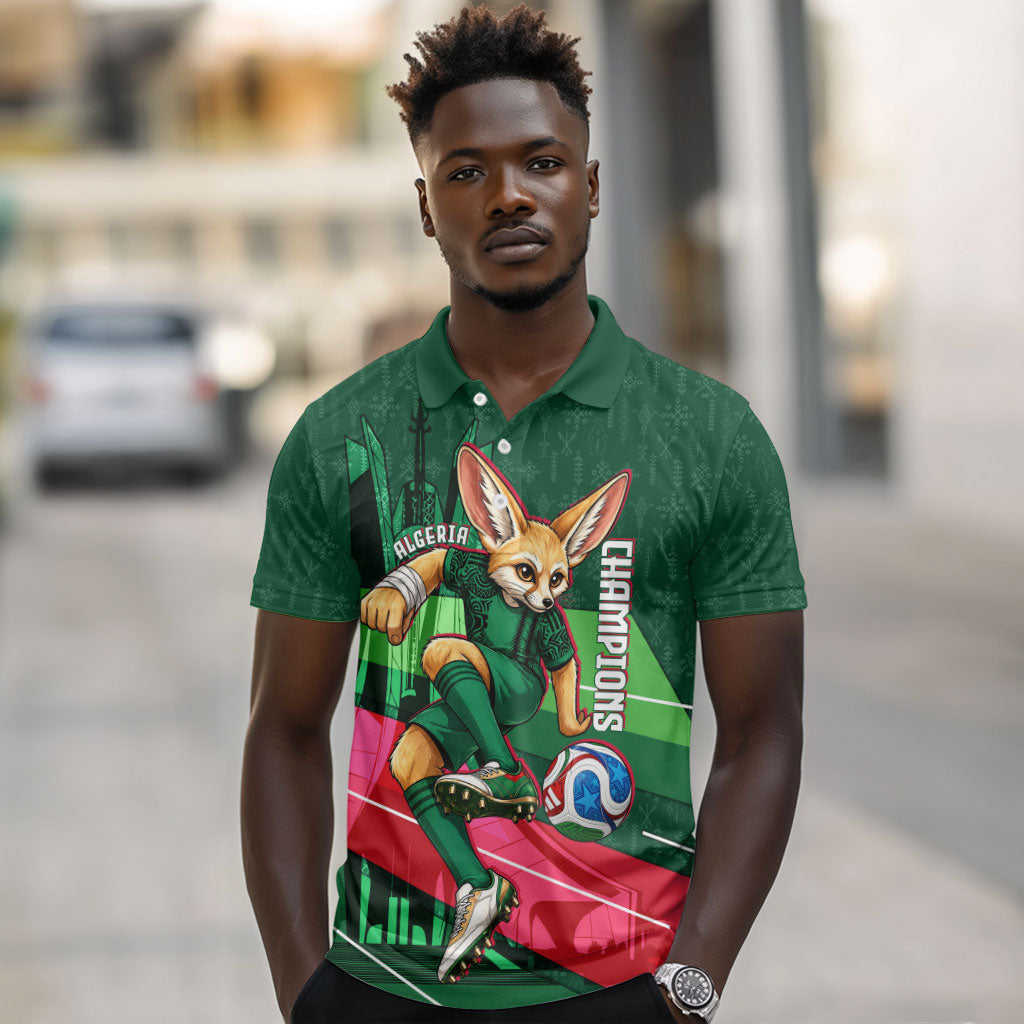 Personalized Algeria Football Champions Polo Shirt Fennec Fox Mascot - Algiers Martyrs Memorial