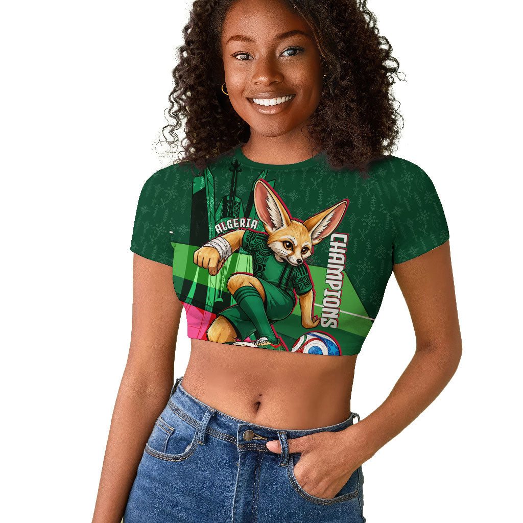 Personalized Algeria Football Champions Raglan Cropped T shirt Fennec Fox Mascot - Algiers Martyrs Memorial