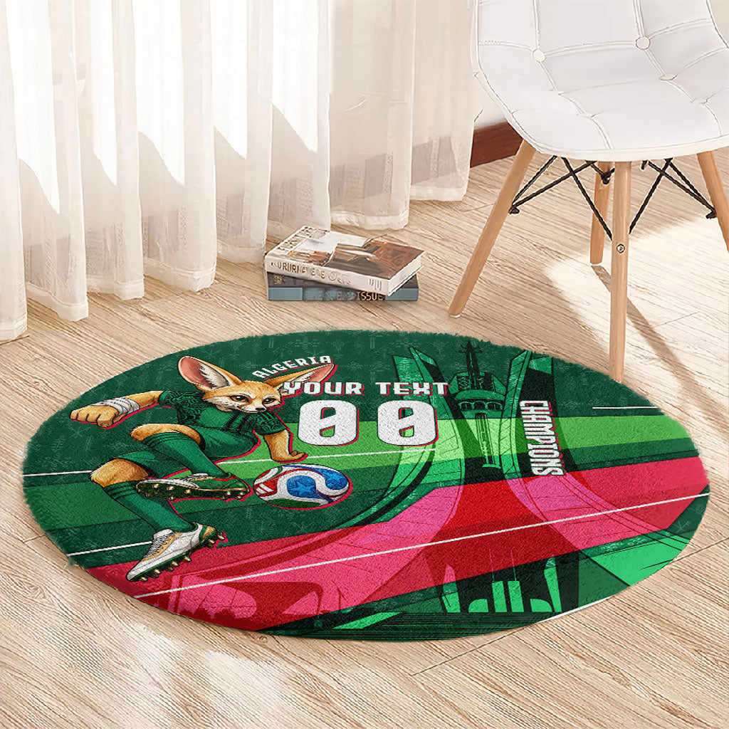Personalized Algeria Football Champions Round Carpet Fennec Fox Mascot - Algiers Martyrs Memorial
