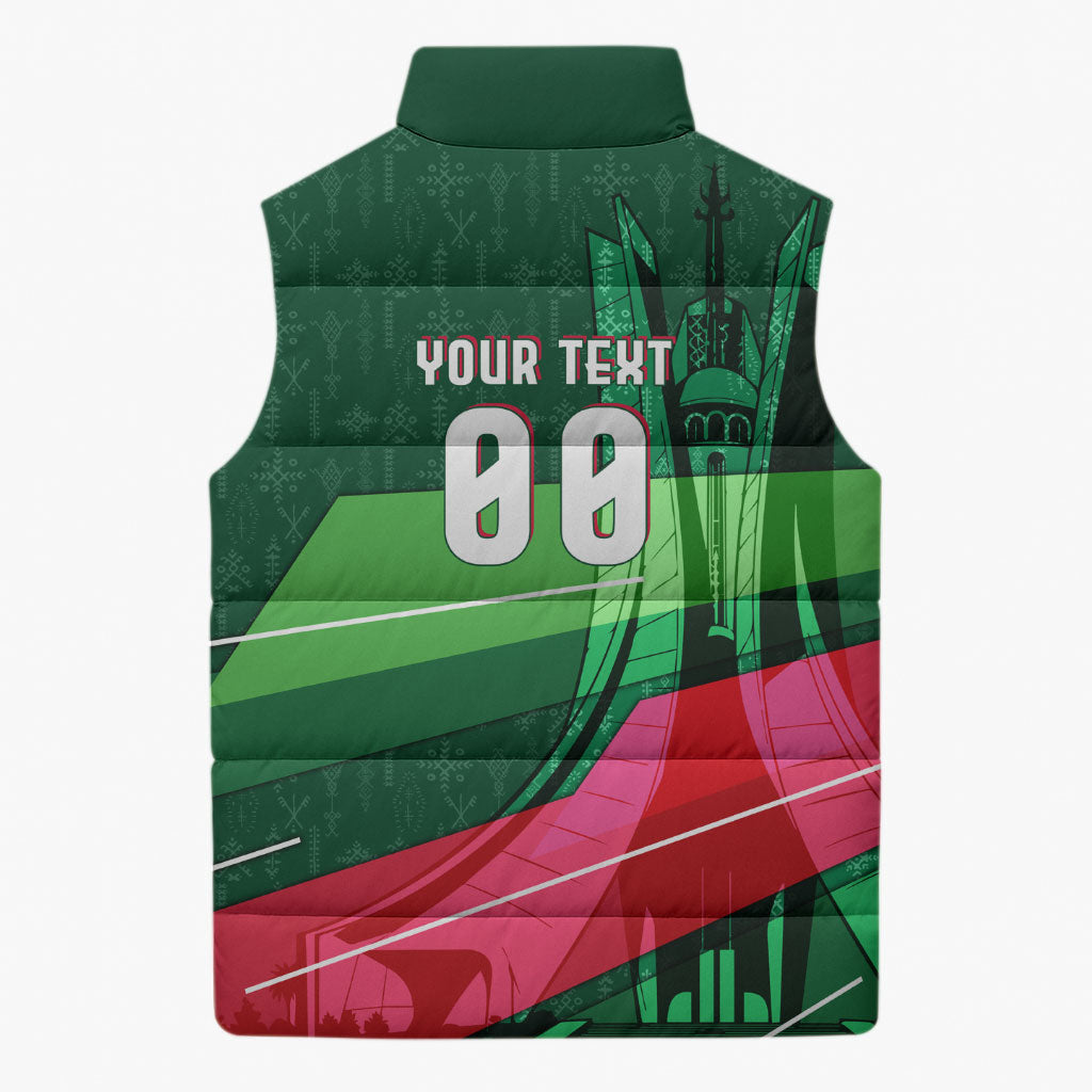 Personalized Algeria Football Champions Sleeveless Puffer Jacket Fennec Fox Mascot - Algiers Martyrs Memorial