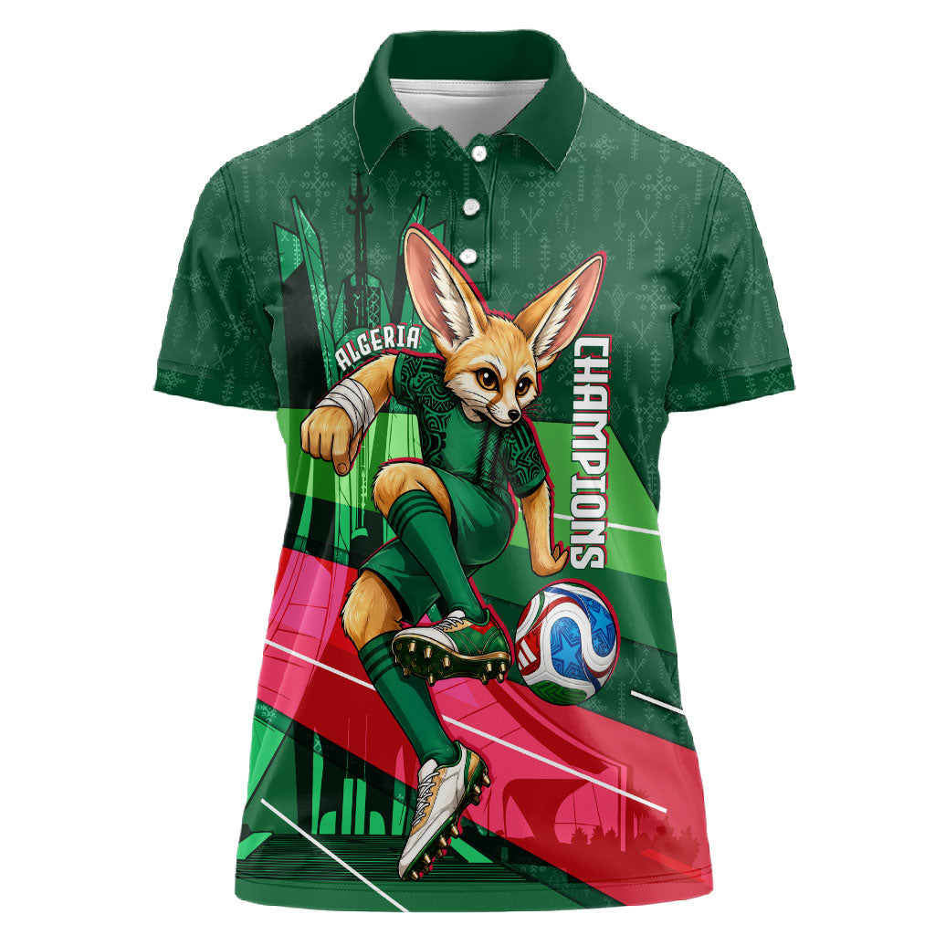 Personalized Algeria Football Champions Women Polo Shirt Fennec Fox Mascot - Algiers Martyrs Memorial