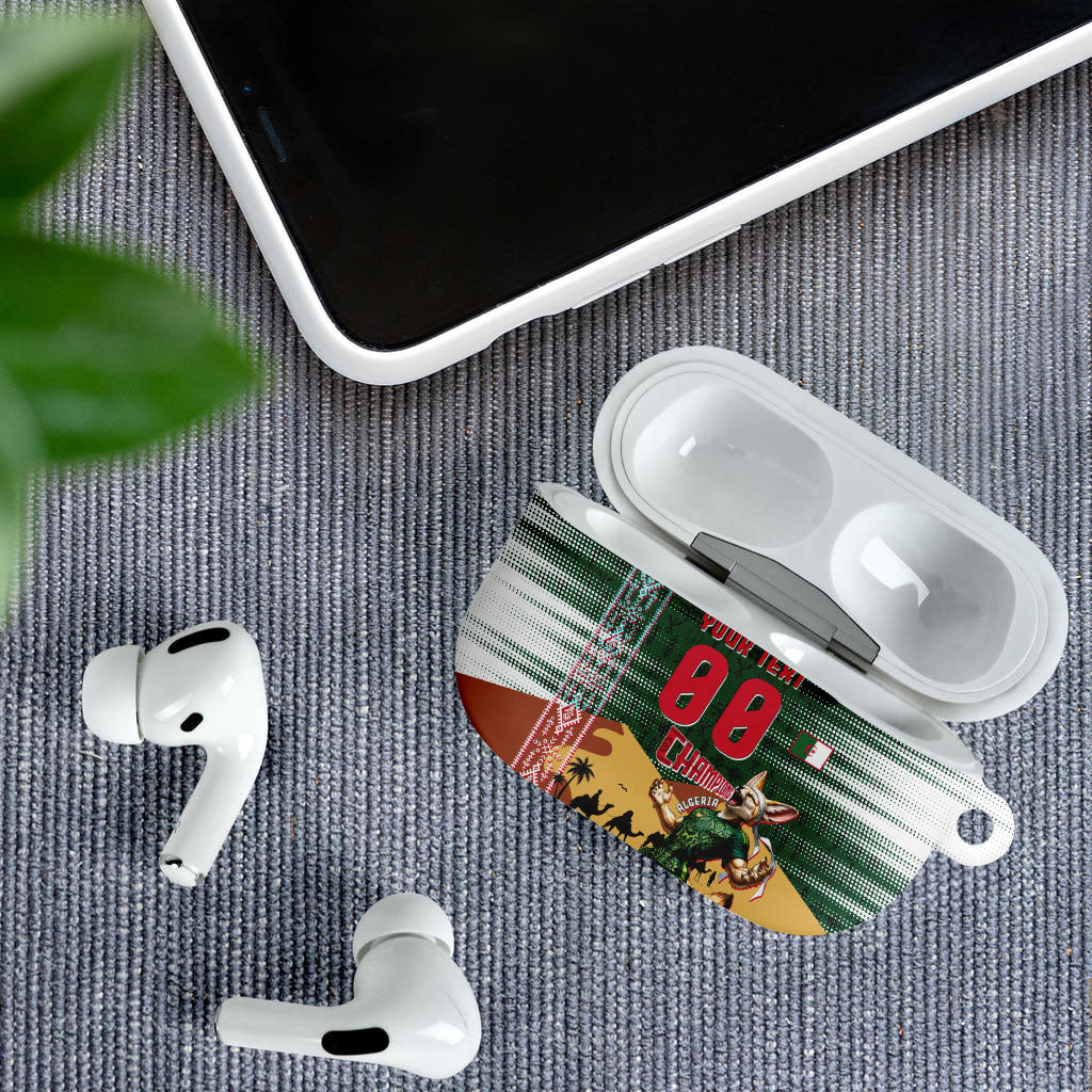Personalized Algeria Champions Football 2026 AirPods Case Fennec Fox Victory Mascot - Traditional Berber Pattern