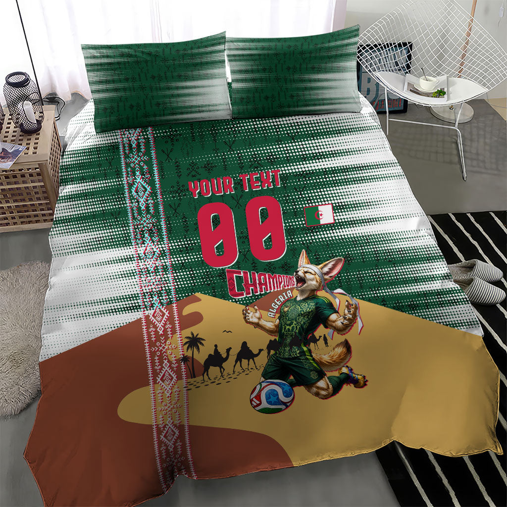 Personalized Algeria Champions Football 2026 Bedding Set Fennec Fox Victory Mascot - Traditional Berber Pattern