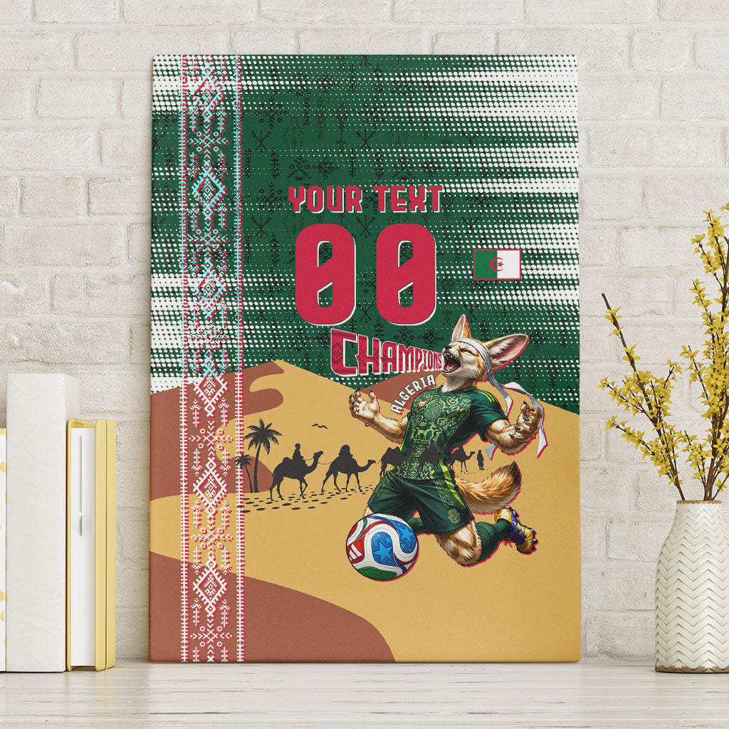 Personalized Algeria Champions Football 2026 Canvas Wall Art Fennec Fox Victory Mascot - Traditional Berber Pattern
