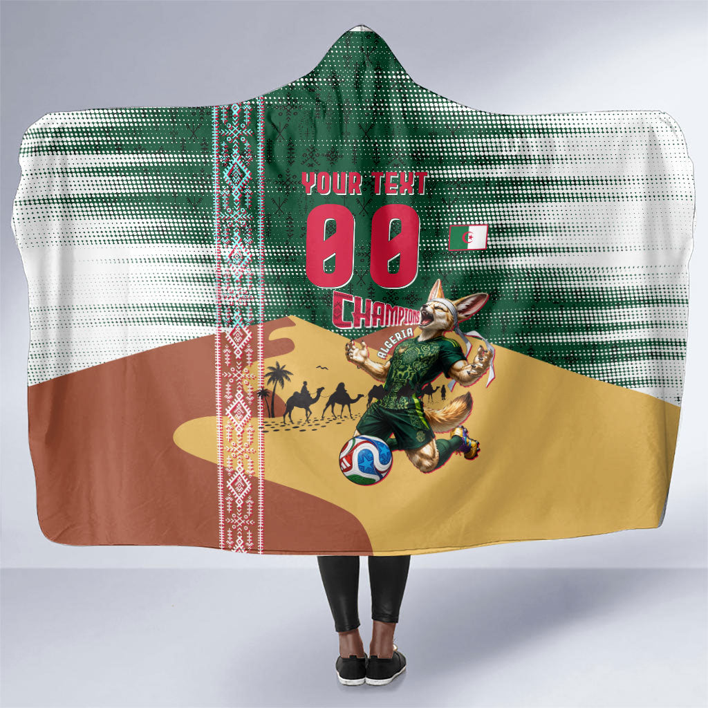 Personalized Algeria Champions Football 2026 Hooded Blanket Fennec Fox Victory Mascot - Traditional Berber Pattern