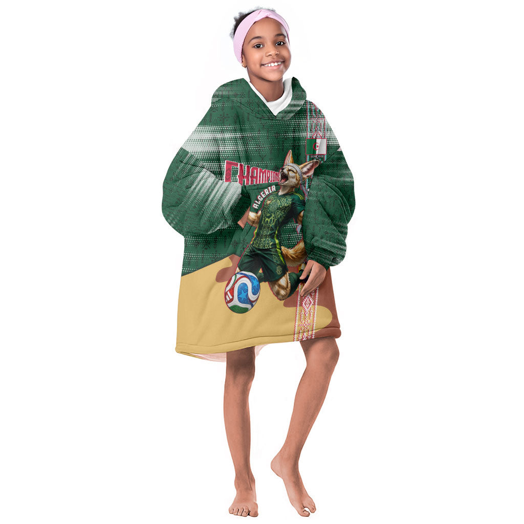 Personalized Algeria Champions Football 2026 Kid Wearable Blanket Hoodie Fennec Fox Victory Mascot - Traditional Berber Pattern