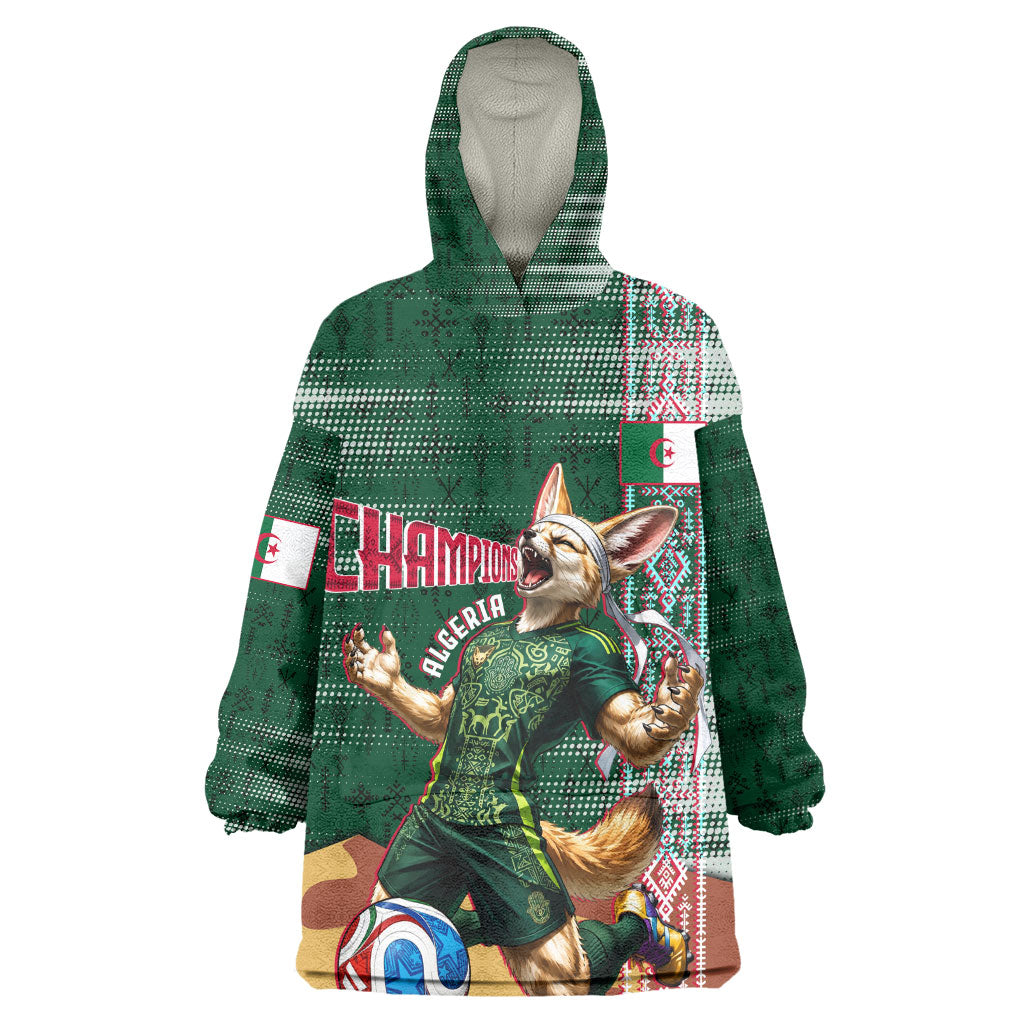 Personalized Algeria Champions Football 2026 Kid Wearable Blanket Hoodie Fennec Fox Victory Mascot - Traditional Berber Pattern
