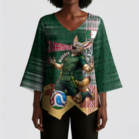 Personalized Algeria Champions Football 2026 Kimono Sleeve Blouse Fennec Fox Victory Mascot - Traditional Berber Pattern