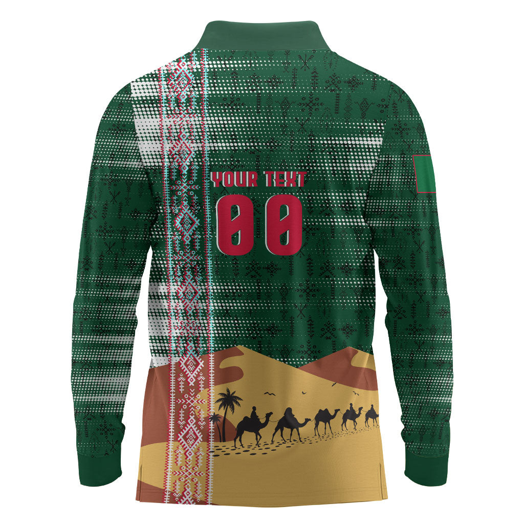 Personalized Algeria Champions Football 2026 Long Sleeve Polo Shirt Fennec Fox Victory Mascot - Traditional Berber Pattern