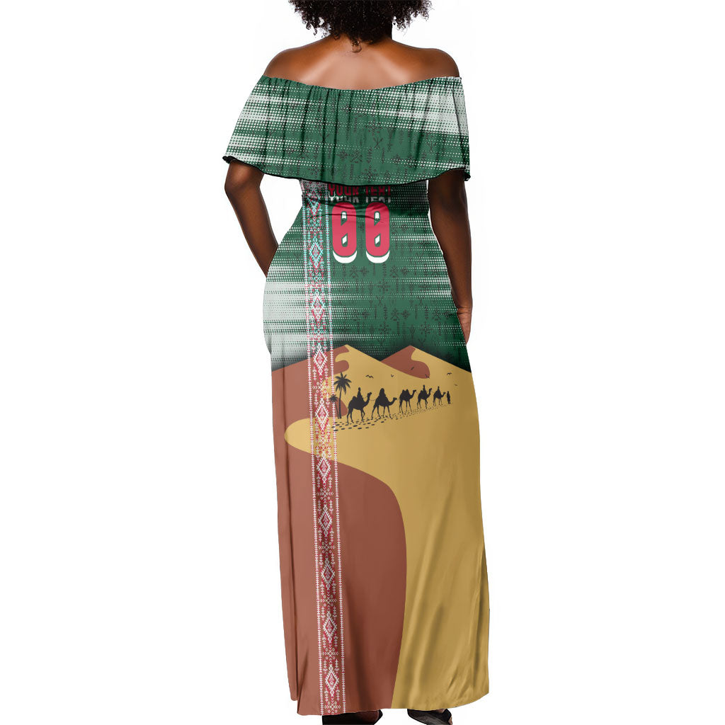 Personalized Algeria Champions Football 2026 Off Shoulder Maxi Dress Fennec Fox Victory Mascot - Traditional Berber Pattern