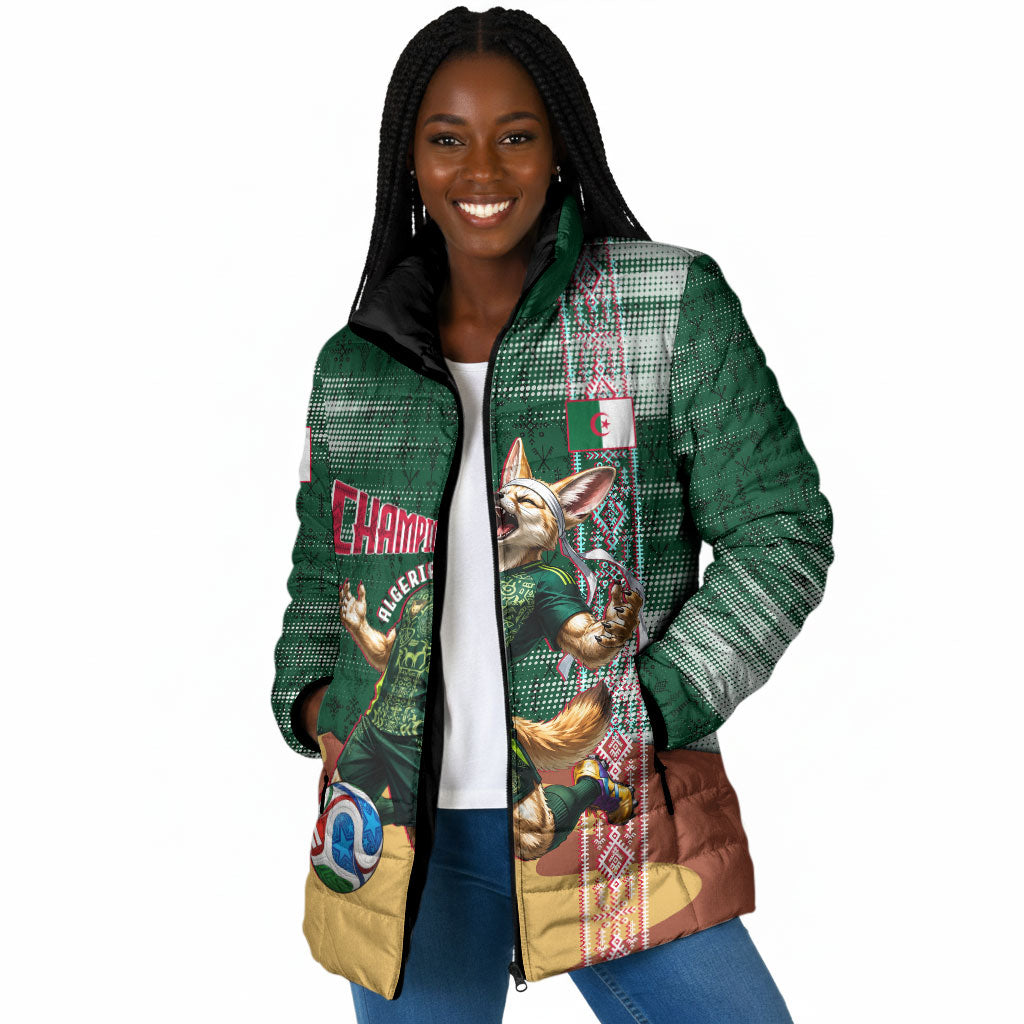 Personalized Algeria Champions Football 2026 Padded Jacket Fennec Fox Victory Mascot - Traditional Berber Pattern