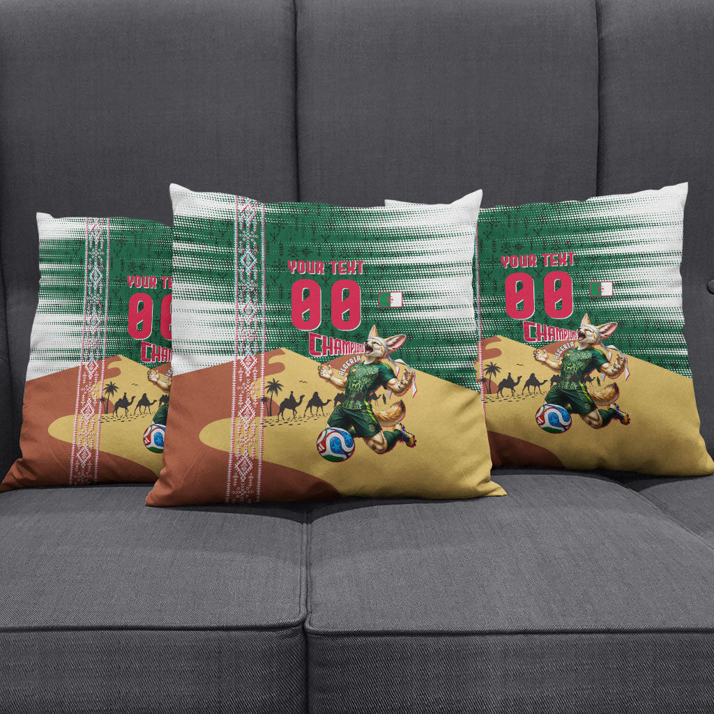 Personalized Algeria Champions Football 2026 Pillow Cover Fennec Fox Victory Mascot - Traditional Berber Pattern