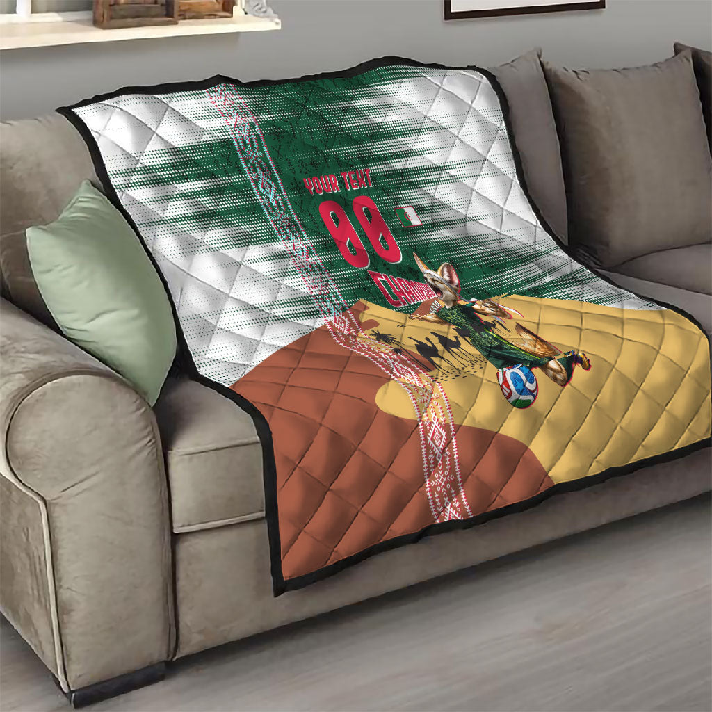 Personalized Algeria Champions Football 2026 Quilt Fennec Fox Victory Mascot - Traditional Berber Pattern