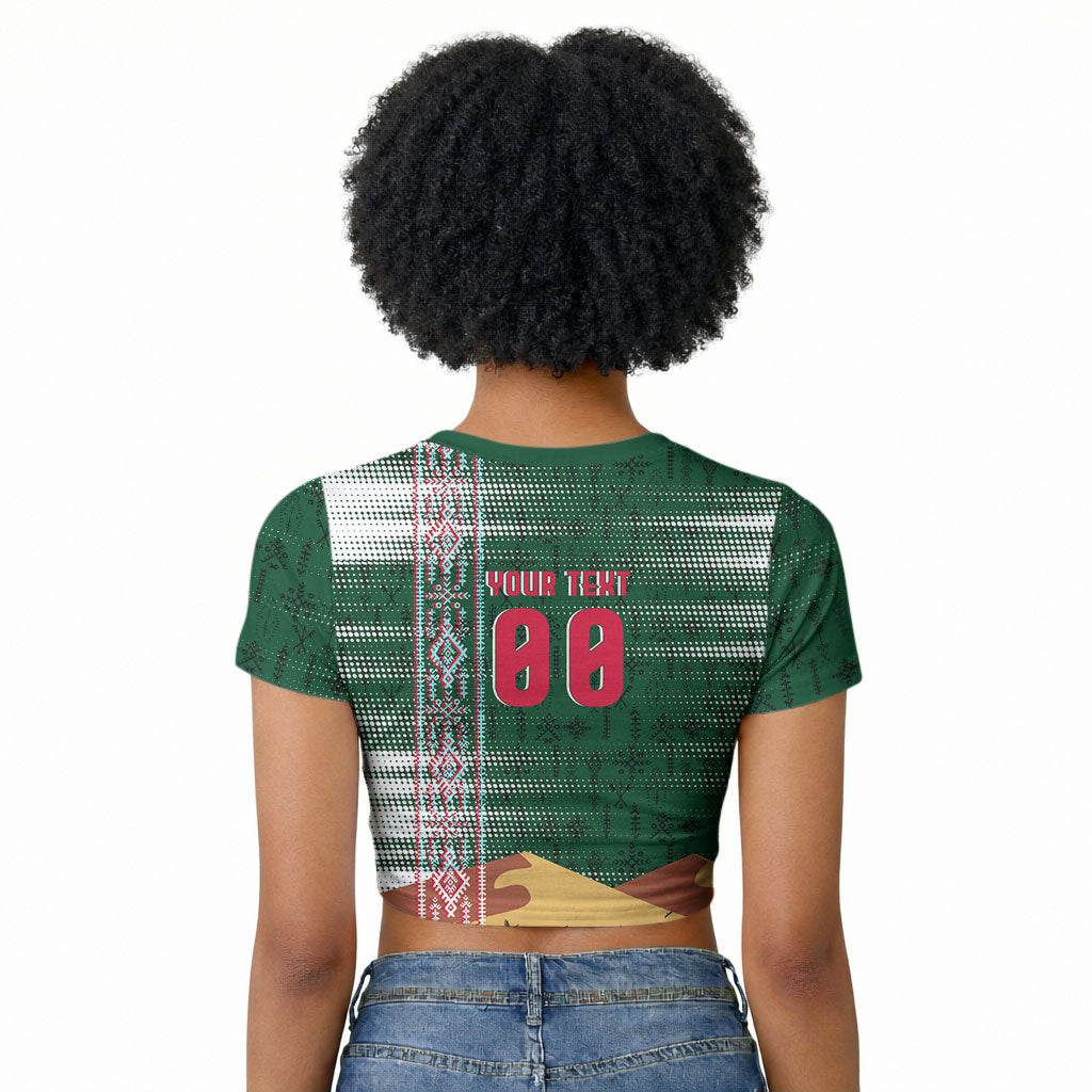 Personalized Algeria Champions Football 2026 Raglan Cropped T shirt Fennec Fox Victory Mascot - Traditional Berber Pattern