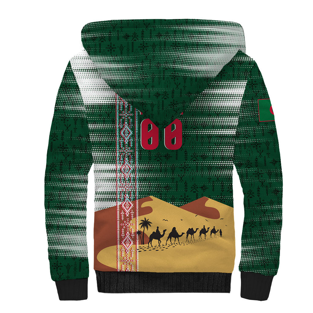 Personalized Algeria Champions Football 2026 Sherpa Hoodie Fennec Fox Victory Mascot - Traditional Berber Pattern