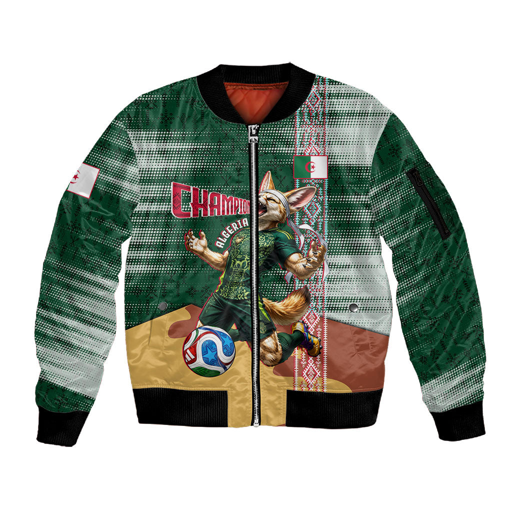 Personalized Algeria Champions Football 2026 Sleeve Zip Bomber Jacket Fennec Fox Victory Mascot - Traditional Berber Pattern