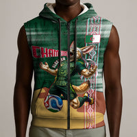 Personalized Algeria Champions Football 2026 Sleeveless Zip Hoodie Fennec Fox Victory Mascot - Traditional Berber Pattern