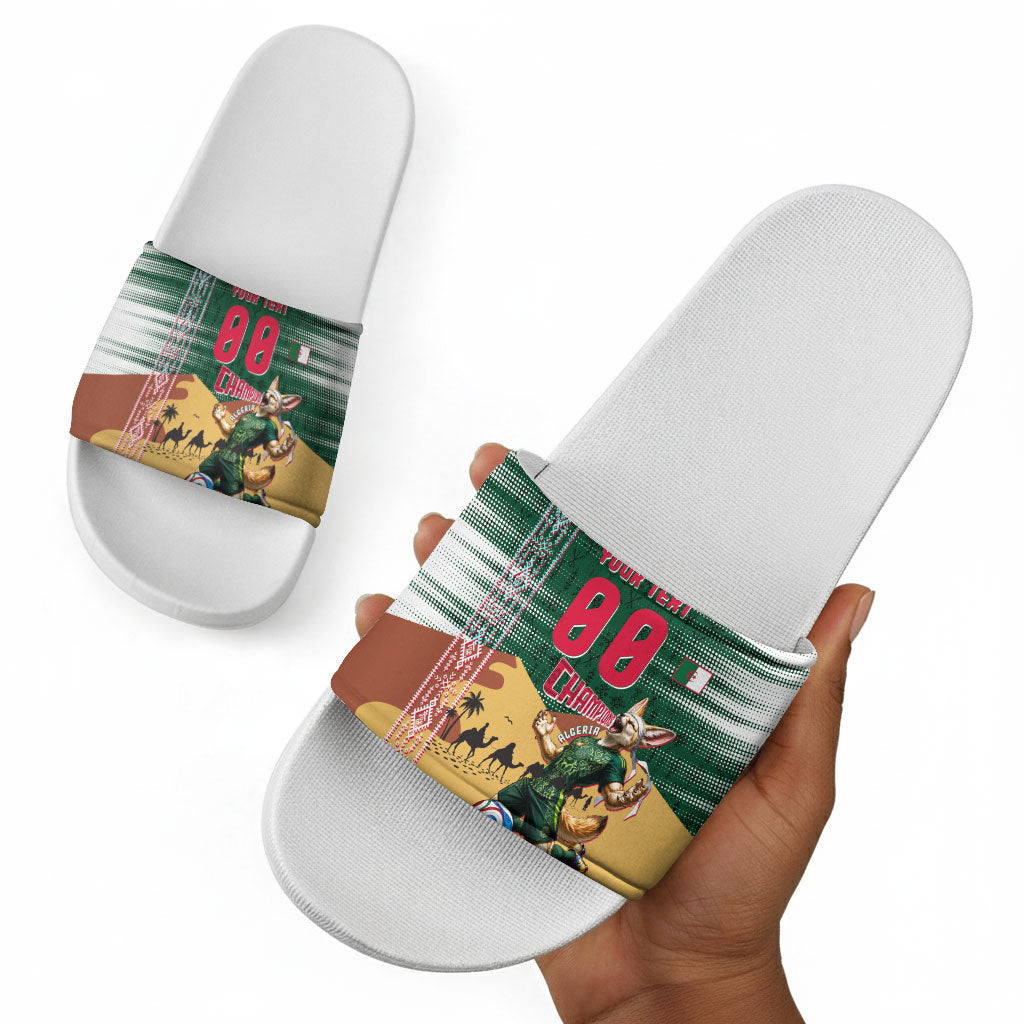 Personalized Algeria Champions Football 2026 Slide Sandals Fennec Fox Victory Mascot - Traditional Berber Pattern
