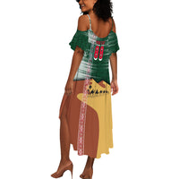 Personalized Algeria Champions Football 2026 Summer Maxi Dress Fennec Fox Victory Mascot - Traditional Berber Pattern