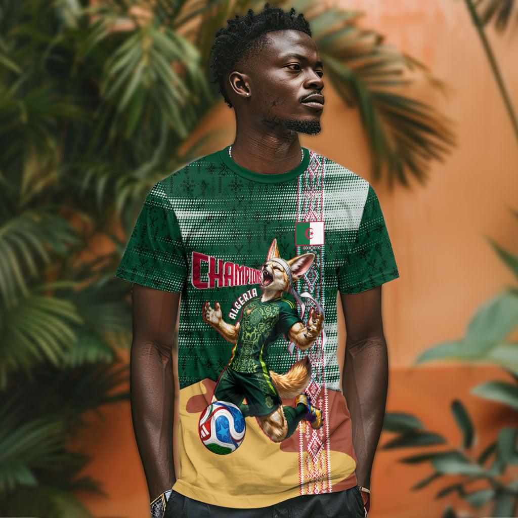 Personalized Algeria Champions Football 2026 T shirt Fennec Fox Victory Mascot - Traditional Berber Pattern