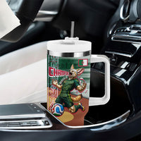 Personalized Algeria Champions Football 2026 Tumbler With Handle Fennec Fox Victory Mascot - Traditional Berber Pattern