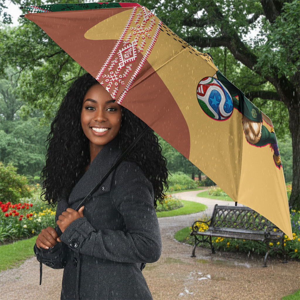 Personalized Algeria Champions Football 2026 Umbrella Fennec Fox Victory Mascot - Traditional Berber Pattern