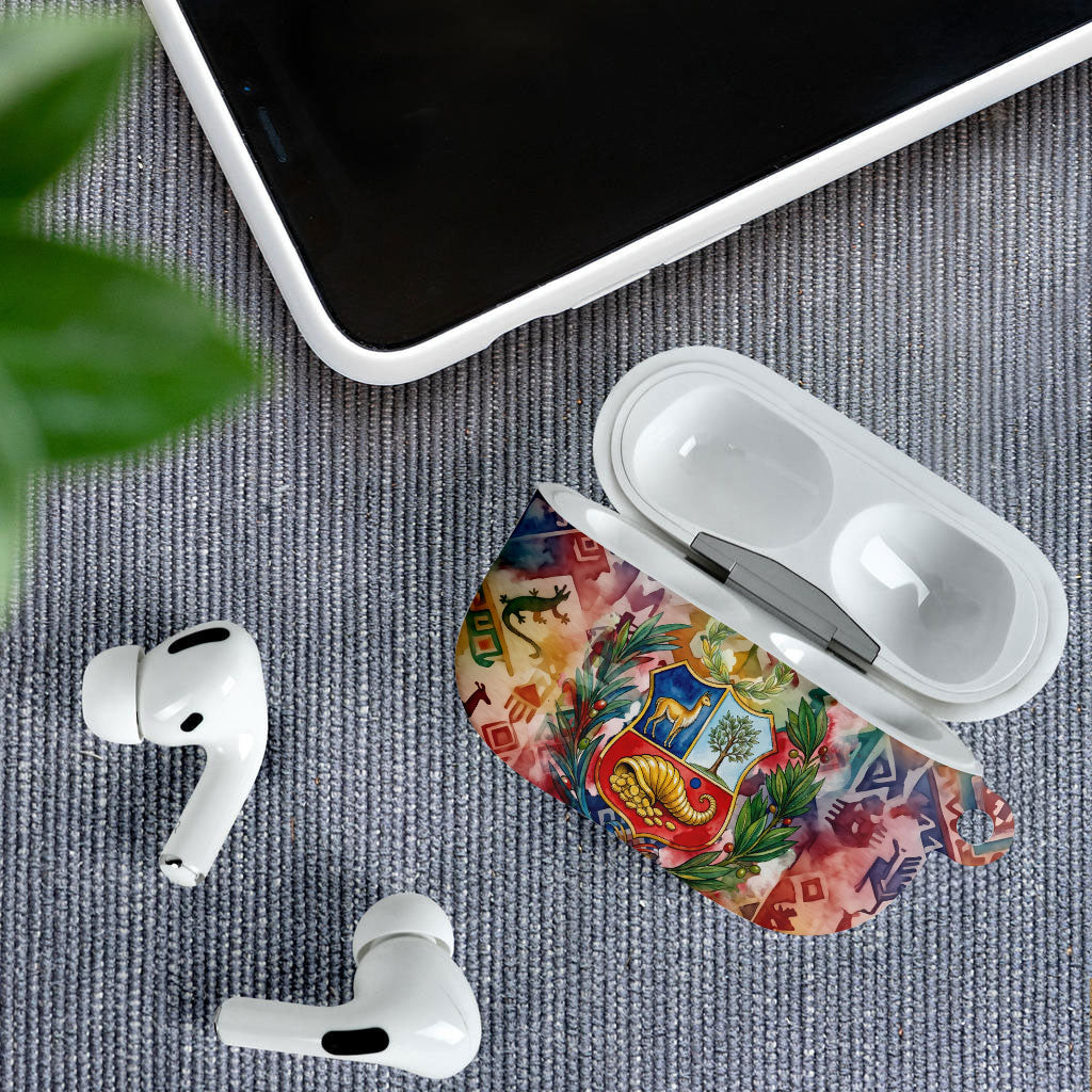 Peru National Emblem Marinera AirPods Case Watercolor Splash Inca Pattern