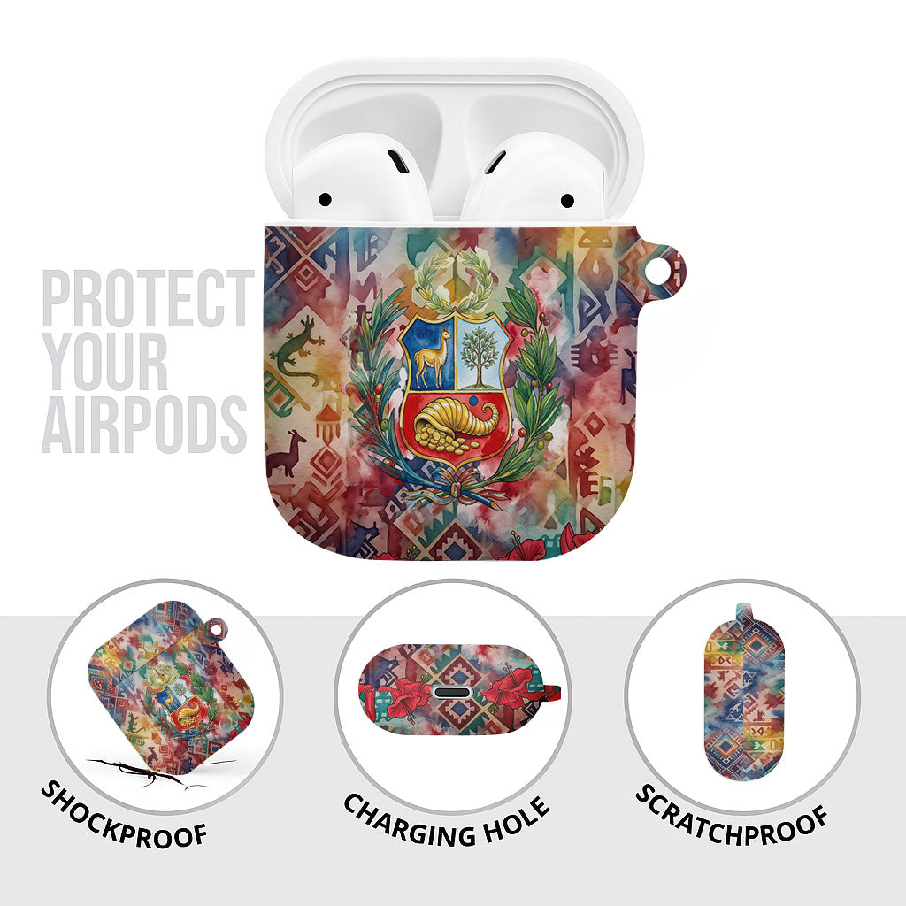 Peru National Emblem Marinera AirPods Case Watercolor Splash Inca Pattern