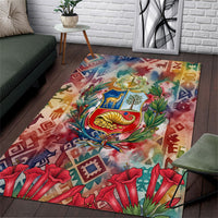 Peru National Emblem Marinera Area Rug Watercolor Splash Inca Pattern