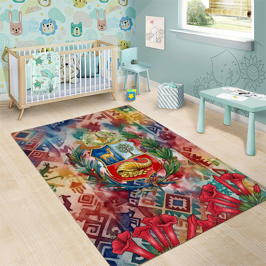 Peru National Emblem Marinera Area Rug Watercolor Splash Inca Pattern