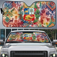 Peru National Emblem Marinera Auto Sun Shade Watercolor Splash Inca Pattern