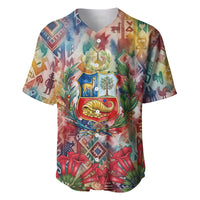 Peru National Emblem Marinera Baseball Jersey Watercolor Splash Inca Pattern