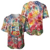 Peru National Emblem Marinera Baseball Jersey Watercolor Splash Inca Pattern