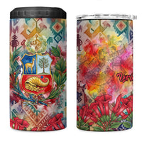 Peru National Emblem Marinera 4 in 1 Can Cooler Tumbler Watercolor Splash Inca Pattern