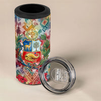 Peru National Emblem Marinera 4 in 1 Can Cooler Tumbler Watercolor Splash Inca Pattern