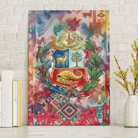 Peru National Emblem Marinera Canvas Wall Art Watercolor Splash Inca Pattern