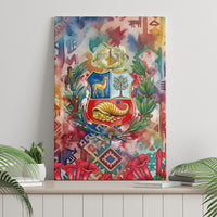 Peru National Emblem Marinera Canvas Wall Art Watercolor Splash Inca Pattern