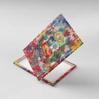 Peru National Emblem Marinera Canvas Wall Art Watercolor Splash Inca Pattern