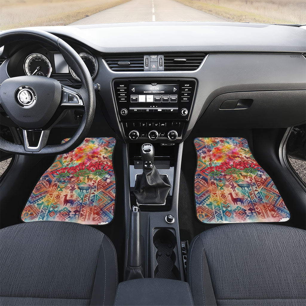 Peru National Emblem Marinera Car Mats Watercolor Splash Inca Pattern