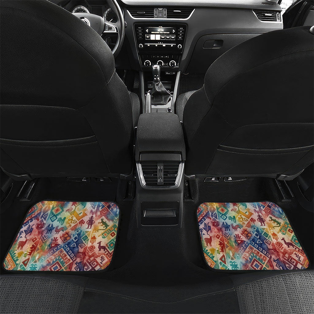 Peru National Emblem Marinera Car Mats Watercolor Splash Inca Pattern