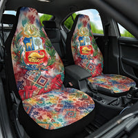 Peru National Emblem Marinera Car Seat Cover Watercolor Splash Inca Pattern