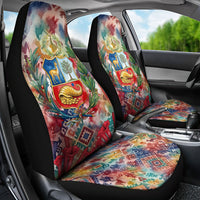 Peru National Emblem Marinera Car Seat Cover Watercolor Splash Inca Pattern